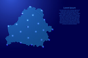 Belarus map from futuristic concentric blue circles and glowing stars for banner, poster, greeting card