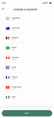 Choose Country, State, Nation, Province, Language and Region Screens App UI Kit Template