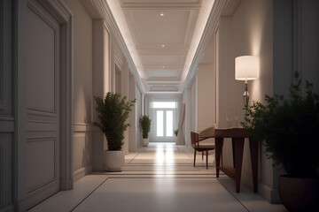 Greek style hallway interior in modern luxury house.