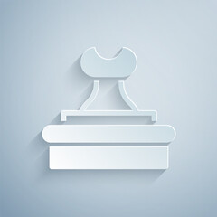 Paper cut Stamp icon isolated on grey background. Paper art style. Vector