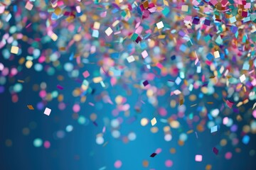 Naklejka premium Confetti cascading in multiple colors, festive overlay - AI Generated