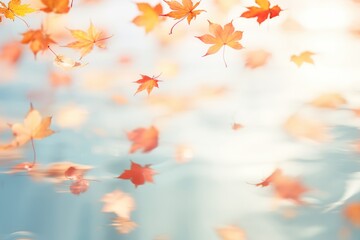 Floating autumn leaves in soft-focus, seasonal overlay - AI Generated