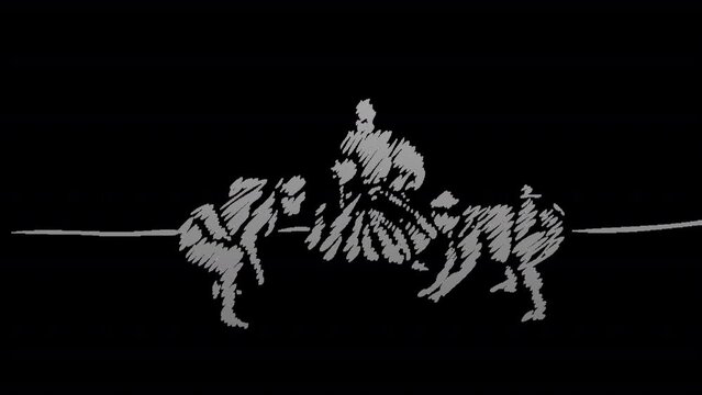 Hand drawn Sumo wrestling animation with transparent (alpha) background