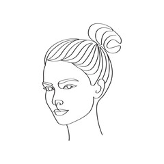 Continuous line art of beautiful women faces hair bun and hairstyle minimalist single line art female faces poster linear artwork. 
