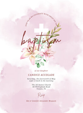 Baptism Watercolor Lily Invitation Card