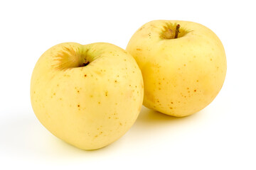 Ripe yellow apple fruits, isolated on white background.