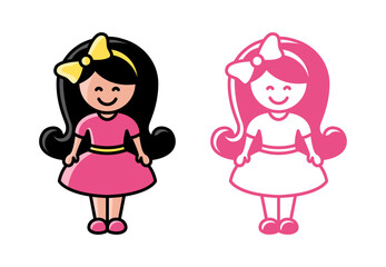 little cute princess doll girl wearing pink dress and yellow bow