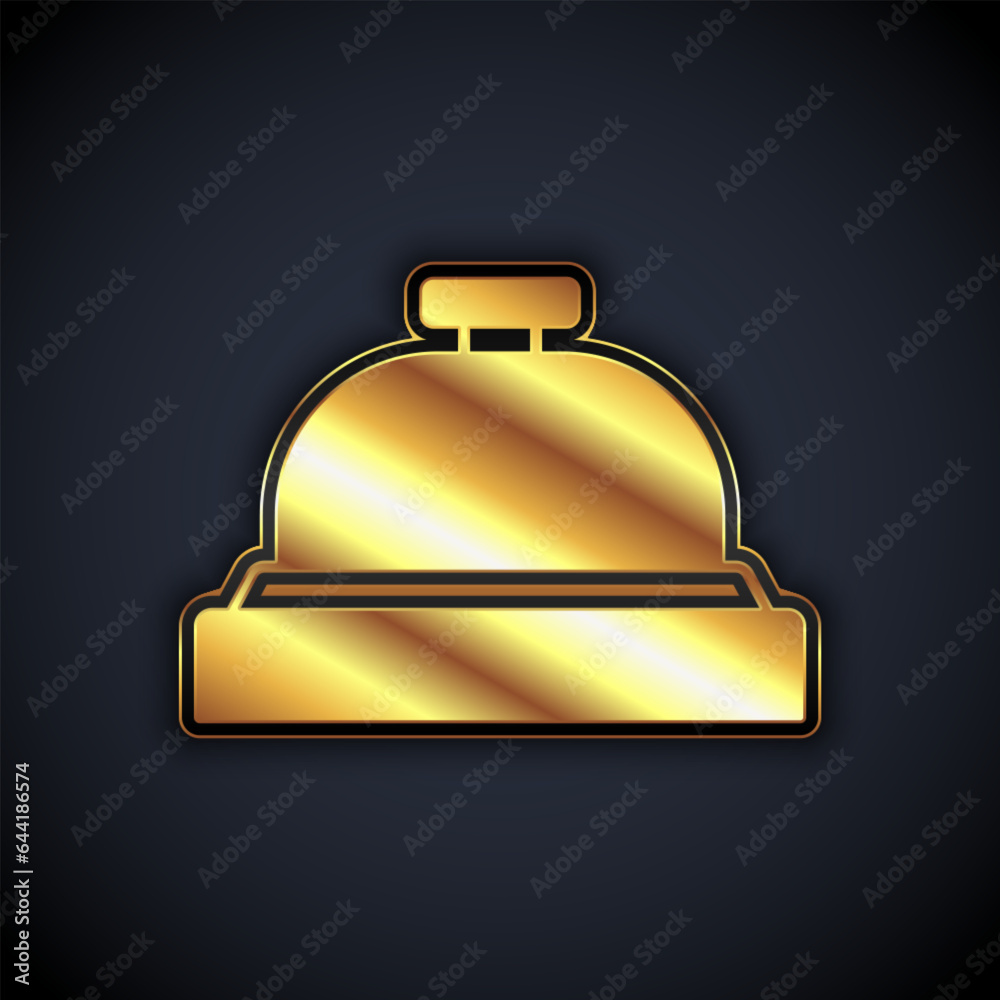 Wall mural gold hotel service bell icon isolated on black background. reception bell. vector