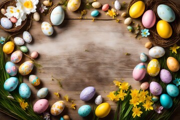 Fototapeta na wymiar chocolate easter eggs and flowers