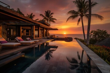 Obraz na płótnie Canvas Luxury Villa with Gorgeous Outdoor Pool - AI Generated