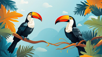 minimalist tucan jungle  illustration, with copy space