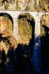 View of Landwasser Viaduct, Rhaetian railway, Graubunden in Switzerland