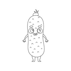 Coloring page funny cucumber. Coloring book for kids. Educational activity for preschool years kids and toddlers with cute animal. Vector illustration