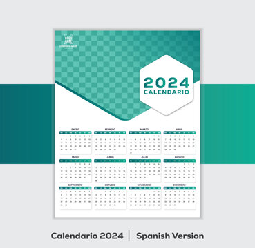 2024 Wall calendar spanish version print ready template