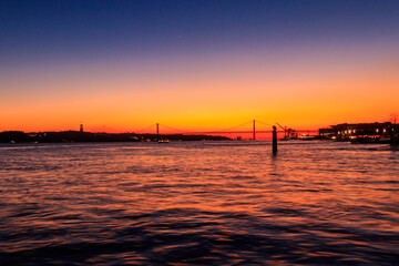 Sunset view over the Tagus river in Lisbon, Portugal