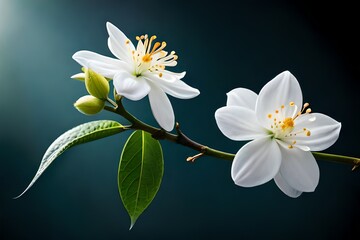 beautiful jasmine flowers on a single branch with black background