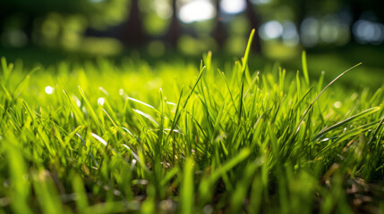 Green grass bathed in sunlight