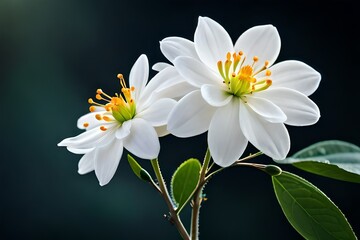 Naklejka na ściany i meble beautiful jasmine flowers on a single branch with black background