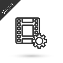 Grey line Play Video icon isolated on white background. Film strip sign. Vector