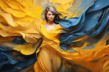 A woman in yellow and blue clothes, a symbol of Ukraine