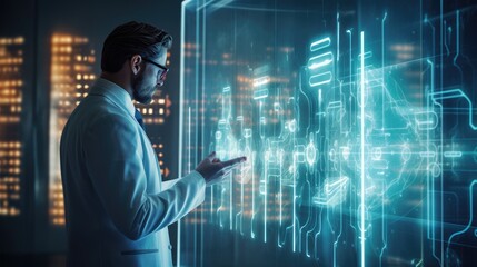 Doctor analyzing digital patient data using AI. Generative AI