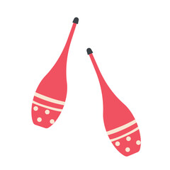 Circus juggling colorful pins. Amusement park show, juggler performance cartoon vector illustration