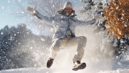 Fototapeta na wymiar Snow angels in Christmas action, frolicking in snow