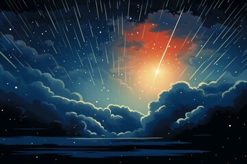 An illustration of a shooting star raining down from the night sky heavens. Generative AI