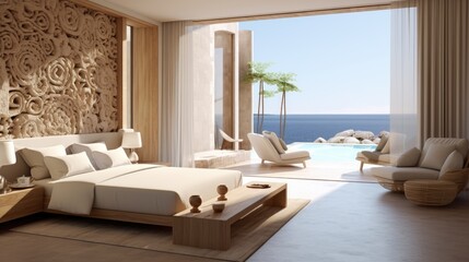 Luxurious resort interior bedroom. Generative AI