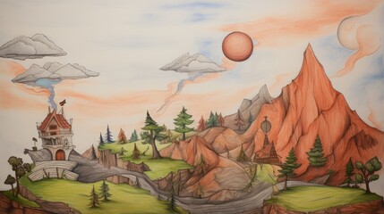 child drawing landscape.