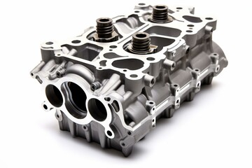 Isolated white background with a gasket on car engine cylinder head. Generative AI - obrazy, fototapety, plakaty