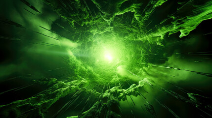 Green energy waves in dark space. cosmic green energy, electric fantasy green a dark background
