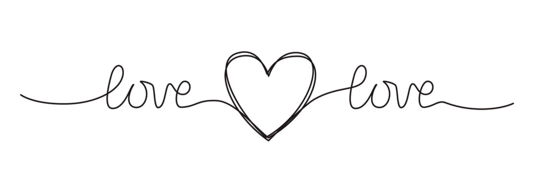 Doodle Heart And Word LOVE Hand Written With Thin Line, Divider Shape Scribble Style. Png Clipart Isolated On Transparent Background