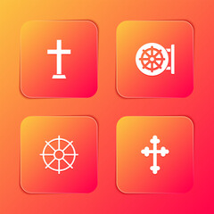 Set Christian cross, Dharma wheel, and icon. Vector