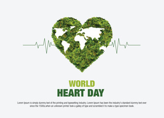 world Heart Day, Green heart with world map illustration