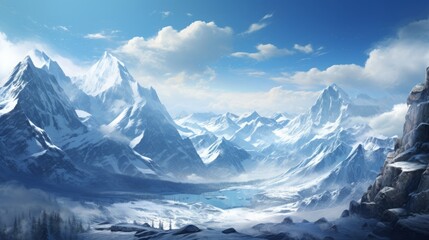Fototapeta na wymiar snow covered mountains landscape realistic.