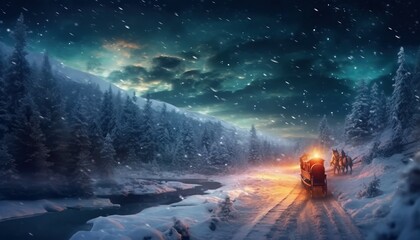 Starry Christmas night sleigh ride, celestial journey