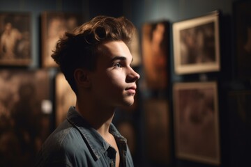 cropped shot of a young man posing at an art exhibition