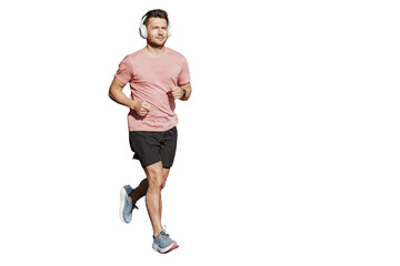 Running is a healthy lifestyle, sportswear and sneakers. A trainer performing fitness exercises. Athletic man training jogging full-length.