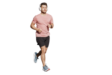 Running is a healthy lifestyle, sportswear and sneakers. A trainer performing fitness exercises. Athletic man training jogging full-length.