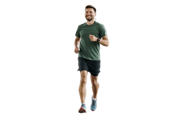 Healthy lifestyle, sports clothes for running and sneakers. A trainer performing fitness exercises. Athletic man training jogging full-length.