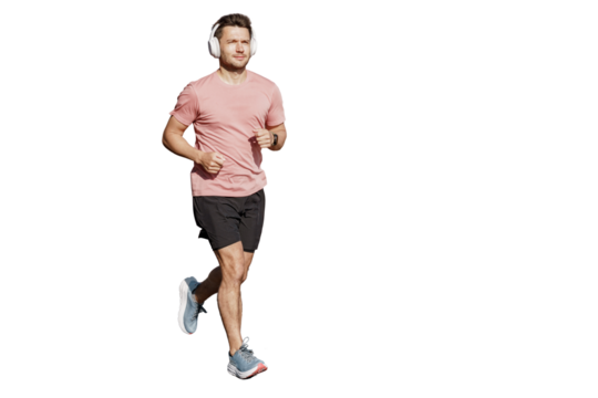 Running is a healthy lifestyle, sportswear and sneakers. A trainer performing fitness exercises. Athletic man training jogging full-length.