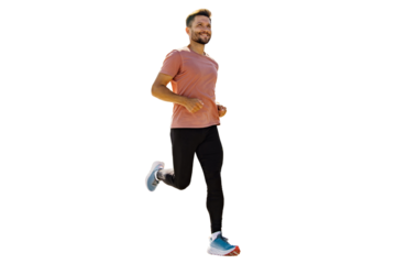 A sporty man jogging full-length. A person has a slim figure, a healthy lifestyle, sports clothes for running and sneakers.