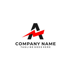 
A monogram logo and red lightning bolt. Power logo