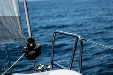 bow of a sailboat with accessories