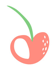 Cherry drawing hand painted with ink brush. Png clipart isolated on transparent background