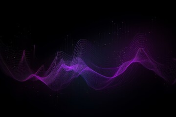 Abstract dark background with purple lines representing futuristic musical wave and digital data flow. Generative AI