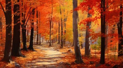 Painting of the Enchanting Autumn Forest Serenity