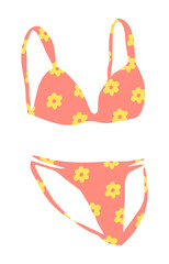 Swimsuit bikini with floral print or lingerie bra and panties hand painted with ink . Png clipart isolated on transparent background