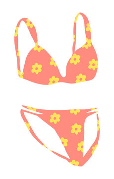 Swimsuit bikini with floral print or lingerie bra and panties hand painted with ink . Png clipart isolated on transparent background